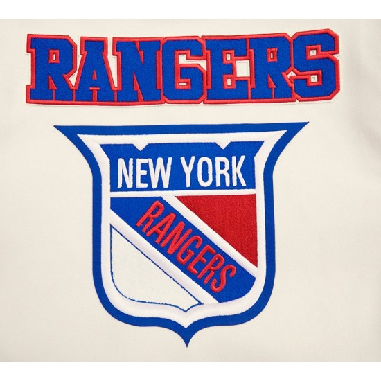 Mens NHL New York Rangers Off white Varsity Jacket Mens NHL New York Rangers Off white Varsity Jacket