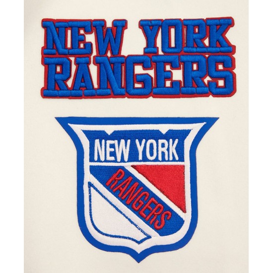 Mens NHL New York Rangers Off white Varsity Jacket Mens NHL New York Rangers Off white Varsity Jacket