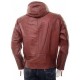 Mens Oxblood Hooded Leather Jacket