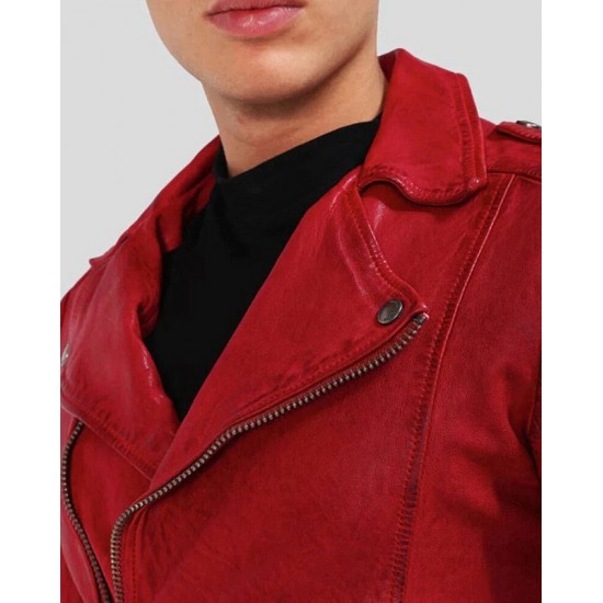 Mens Red Biker Style Cafe Racer Lambskin Leather Jacket Mens Red Biker Style Cafe Racer Lambskin Leather Jacket