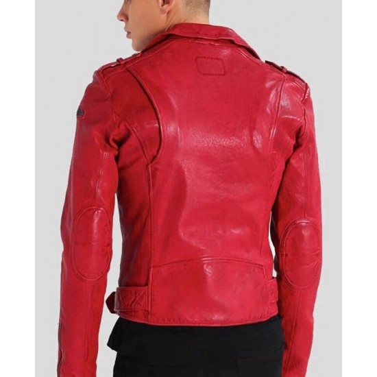 Mens Red Biker Style Cafe Racer Lambskin Leather Jacket Mens Red Biker Style Cafe Racer Lambskin Leather Jacket