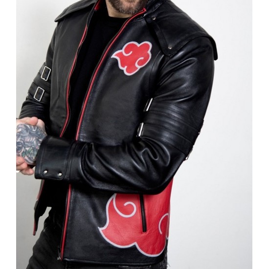 Mens Red Clouds Cloak Black Leather Jacket Mens Red Clouds Cloak Black Leather Jacket