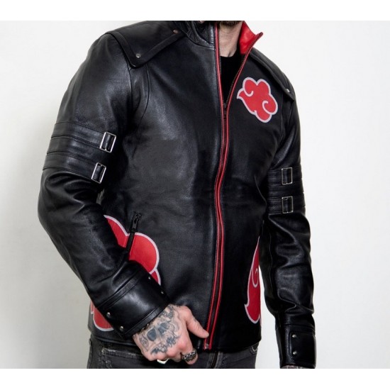 Mens Red Clouds Cloak Black Leather Jacket Mens Red Clouds Cloak Black Leather Jacket