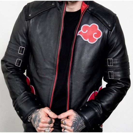 Mens Red Clouds Cloak Black Leather Jacket Mens Red Clouds Cloak Black Leather Jacket