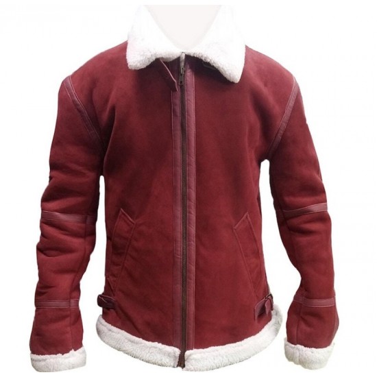 Mens Red Suede Leather Faux Fur Shearling Winter Christmas Jacket Mens Red Suede Leather Faux Fur Shearling Winter Christmas Jacket