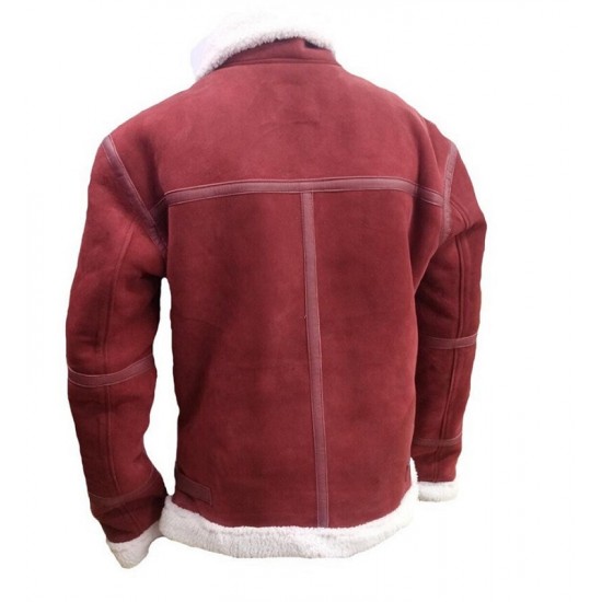 Mens Red Suede Leather Faux Fur Shearling Winter Christmas Jacket Mens Red Suede Leather Faux Fur Shearling Winter Christmas Jacket