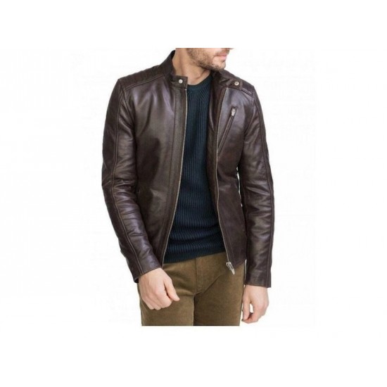 Mens Slim Fit Cafe Racer Brown Leather Jacket Mens Slim Fit Cafe Racer Brown Leather Jacket