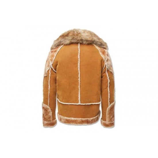 Mens Suede Leather Brown Hooded Faux Fur Shearling Jacket Mens Suede Leather Brown Hooded Faux Fur Shearling Jacket