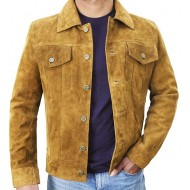 Mens Suede Leather Trucker Jacket - Classic Motorcycle Western Goat Leather Coat