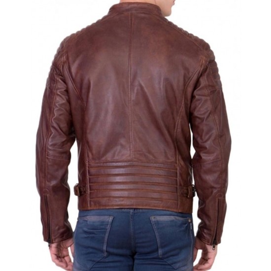 Men’s Biker Leather Brown Padded Shoulder Jacket Men’s Biker Leather Brown Padded Shoulder Jacket