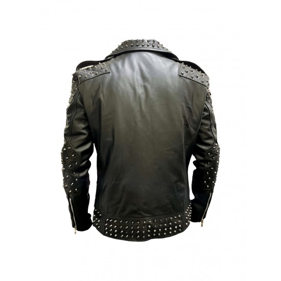 Men’s Black Punk Motorcycle Jacket with Silver Spikes Biker Studded Leather Jacket Men’s Black Punk Motorcycle Jacket with Silver Spikes Biker Studded Leather Jacket