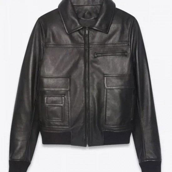 Men’s Black Sheepskin Leather Aviator Jacket with Removable Fur Collar Men’s Black Sheepskin Leather Aviator Jacket with Removable Fur Collar