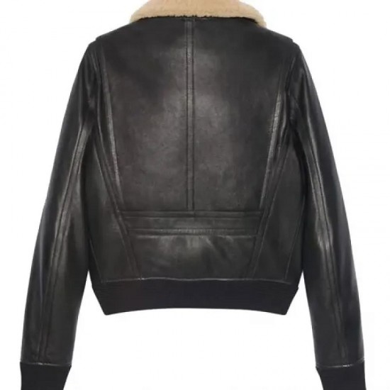 Men’s Black Sheepskin Leather Aviator Jacket with Removable Fur Collar Men’s Black Sheepskin Leather Aviator Jacket with Removable Fur Collar