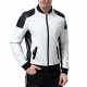 Men’s Black and White Leather Biker Bomber Jacket Men’s Black and White Leather Biker Bomber Jacket