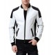 Men’s Black and White Leather Biker Bomber Jacket Men’s Black and White Leather Biker Bomber Jacket