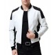 Men’s Black and White Leather Biker Bomber Jacket Men’s Black and White Leather Biker Bomber Jacket