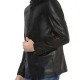 Men’s Button Closure Casual Stand Up Collar Black Leather Blazer Men’s Button Closure Casual Stand Up Collar Black Leather Blazer