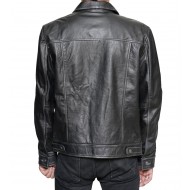 Men’s Classic Black Leather Trucker Jacket