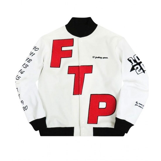 Men’s FTP 10 Year White Varsity Jacket Men’s FTP 10 Year White Varsity Jacket