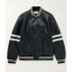 Men’s Homme Striped Black Leather Bomber Jacket Men’s Homme Striped Black Leather Bomber Jacket