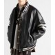 Men’s Homme Striped Black Leather Bomber Jacket Men’s Homme Striped Black Leather Bomber Jacket