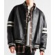 Men’s Homme Striped Black Leather Bomber Jacket Men’s Homme Striped Black Leather Bomber Jacket