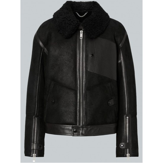 Men’s Jet Black Shearling Leather Jacket Men’s Jet Black Shearling Leather Jacket