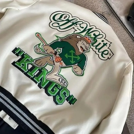 Men’s Lebron James Off-White Letterman Varsity Jacket Men’s Lebron James Off-White Letterman Varsity Jacket