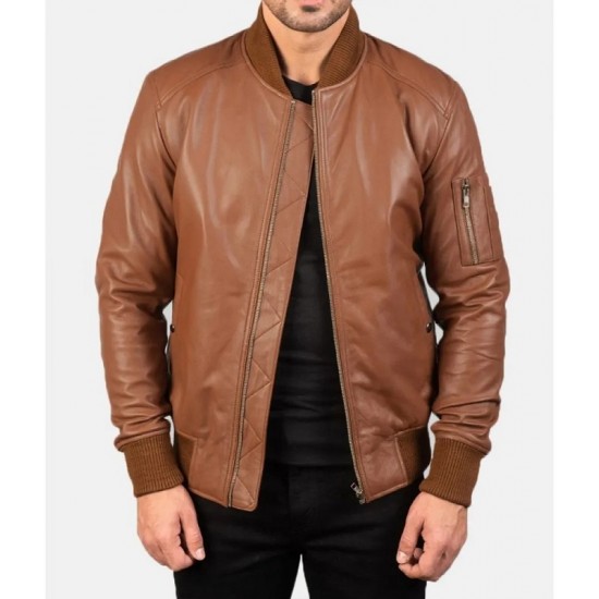 Men’s MA-1 Flight Brown Leather Bomber Jacket Men’s MA-1 Flight Brown Leather Bomber Jacket