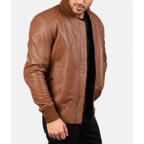 Men’s MA-1 Flight Brown Leather Bomber Jacket Men’s MA-1 Flight Brown Leather Bomber Jacket