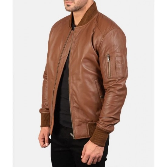 Men’s MA-1 Flight Brown Leather Bomber Jacket Men’s MA-1 Flight Brown Leather Bomber Jacket