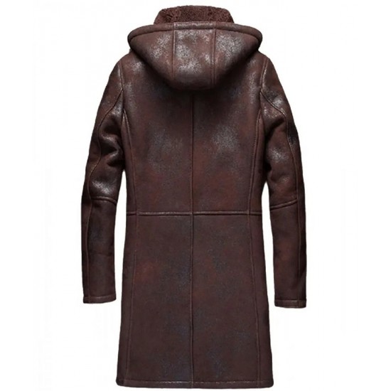 Men’s Moda Nellav Dark Brown Shearling Leather Hooded Coat Men’s Moda Nellav Dark Brown Shearling Leather Hooded Coat
