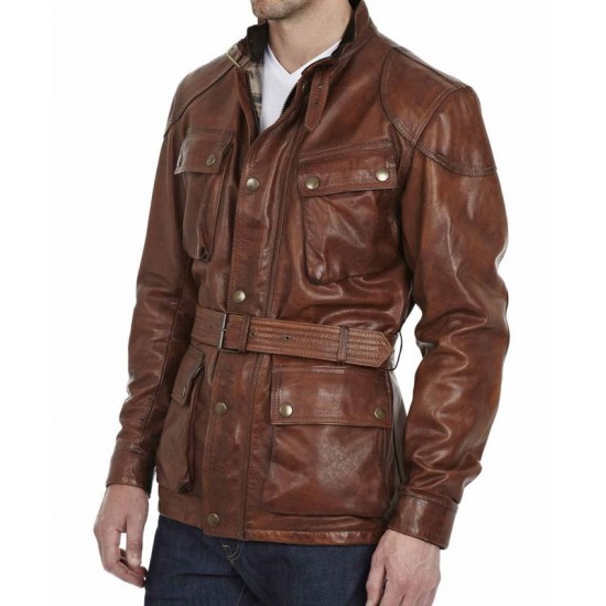 Men’s Motorcycle Belted Waxed Leather Jacket Men’s Motorcycle Belted Waxed Leather Jacket