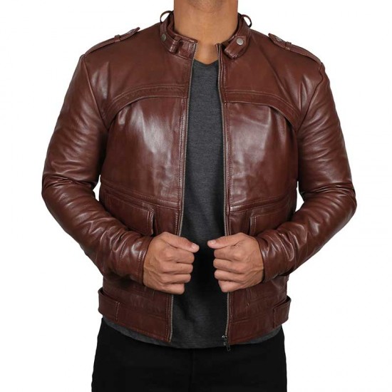 Men’s Motorcycle Leather Brown Padded Shoulder Jacket Men’s Motorcycle Leather Brown Padded Shoulder Jacket