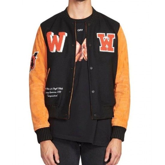 Men’s Off-White Eagle Temp Wool Varsity Jacket Men’s Off-White Eagle Temp Wool Varsity Jacket