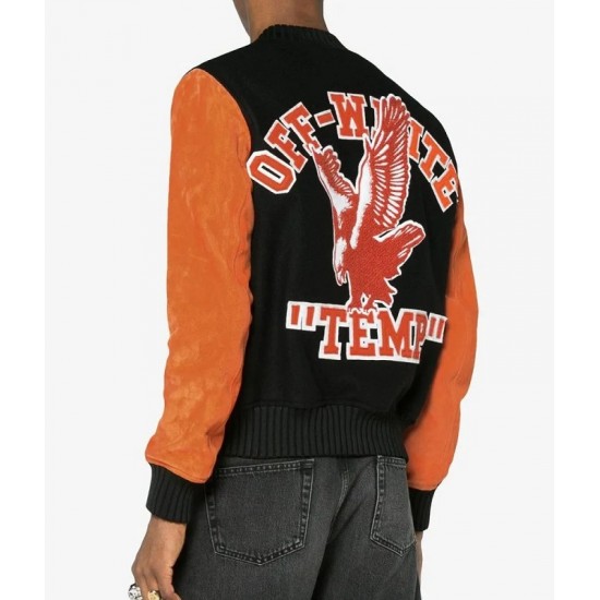 Men’s Off-White Eagle Temp Wool Varsity Jacket Men’s Off-White Eagle Temp Wool Varsity Jacket