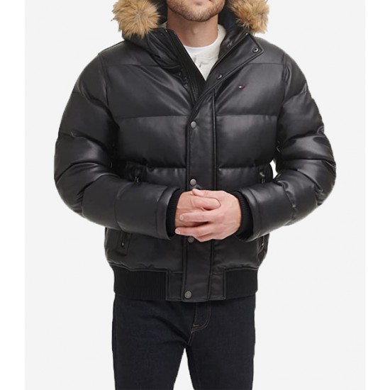Men’s Quilted Arctic Cloth Bomber Jacket with Removable Hood Men’s Quilted Arctic Cloth Bomber Jacket with Removable Hood