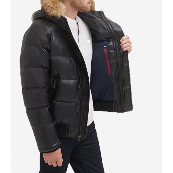 Men’s Quilted Arctic Cloth Bomber Jacket with Removable Hood Men’s Quilted Arctic Cloth Bomber Jacket with Removable Hood