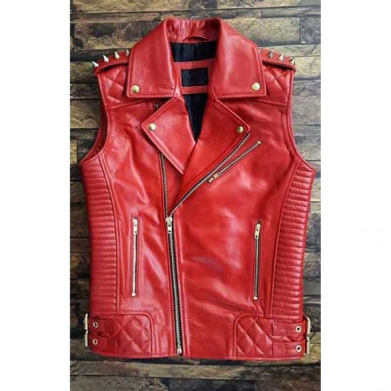 Men’s Red Cowhide Leather Sleeves Less Biker Style Vest Men’s Red Cowhide Leather Sleeves Less Biker Style Vest