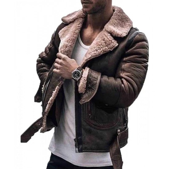 Men’s Street Style Brown Shearling Leather Jacket Men’s Street Style Brown Shearling Leather Jacket
