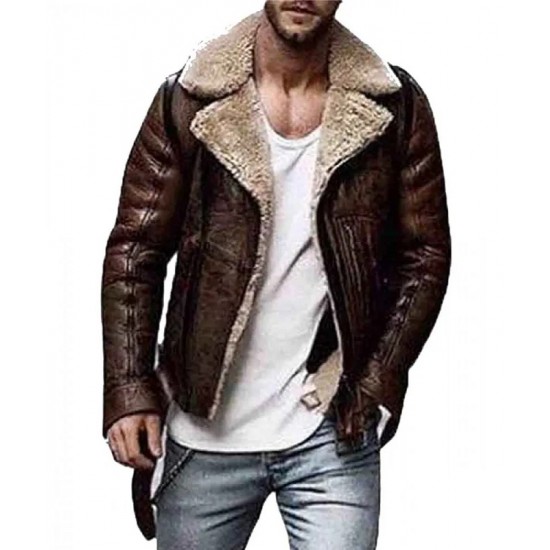 Men’s Street Style Brown Shearling Leather Jacket Men’s Street Style Brown Shearling Leather Jacket