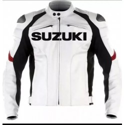 Men’s Suzuki GSXR White Motorcycle Racing Jacket 