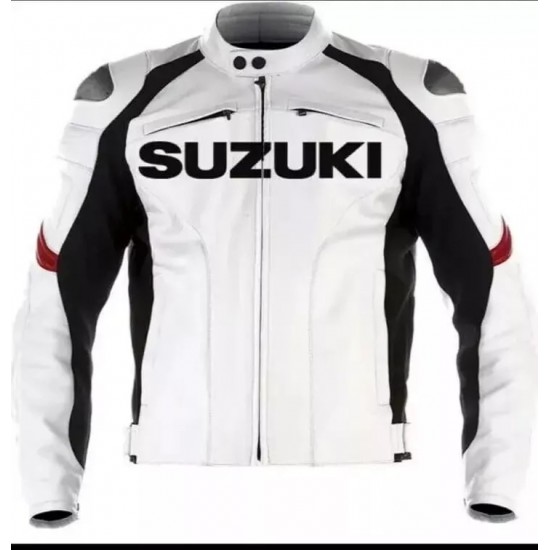 Men’s Suzuki GSXR White Motorcycle Racing Jacket Men’s Suzuki GSXR White Motorcycle Racing Jacket