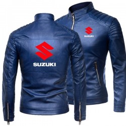 Men’s Suzuki Motorcycle Bomber Leather Jacket - Premium Biker Style
