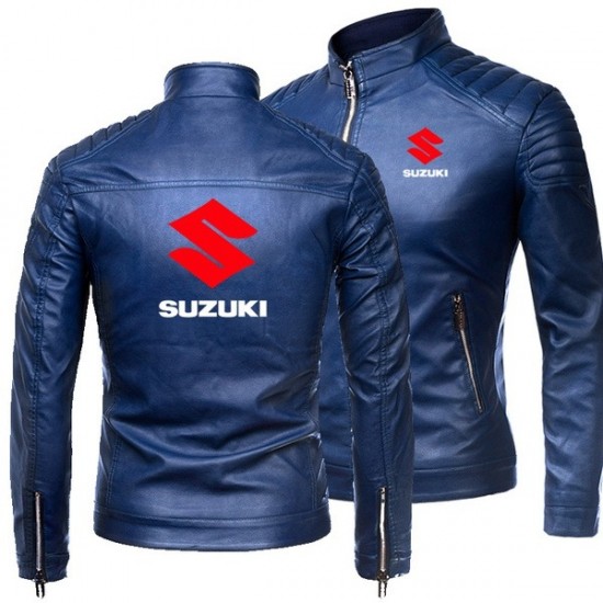 Men’s Suzuki Motorcycle Bomber Leather Jacket - Premium Biker Style Men’s Suzuki Motorcycle Bomber Leather Jacket - Premium Biker Style