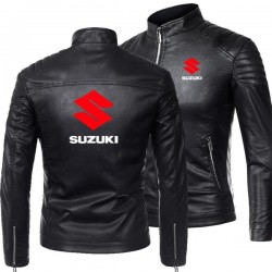 Men’s Suzuki Motorcycle Bomber Leather Jacket - Premium Biker Style