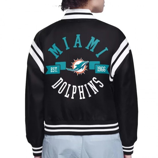 Miami Dolphins Printed Logo Varsity Satin Jacket Miami Dolphins Printed Logo Varsity Satin Jacket