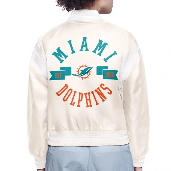 Miami Dolphins Printed Logo Varsity Satin Jacket Miami Dolphins Printed Logo Varsity Satin Jacket
