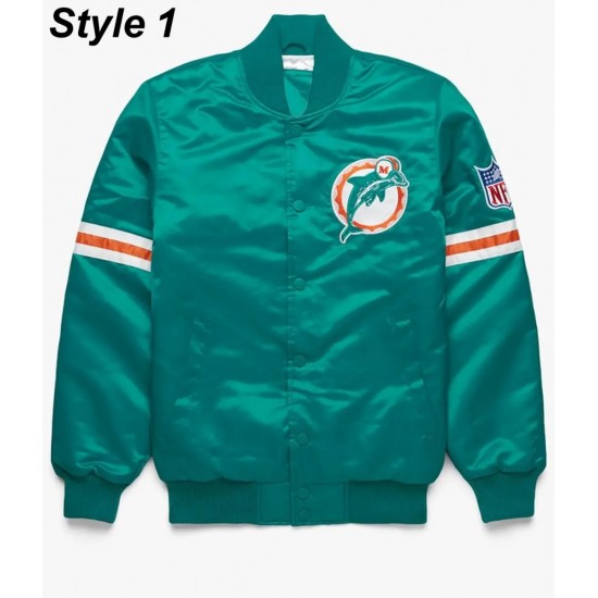 Miami Dolphins Teal Green Satin Bomber Jacket