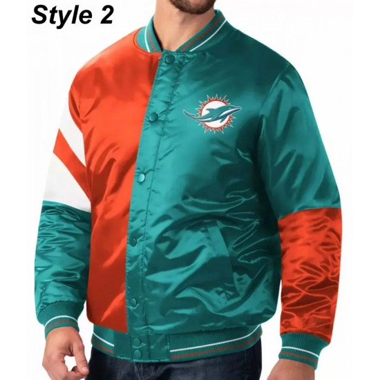 Miami Dolphins Teal Green Satin Bomber Jacket